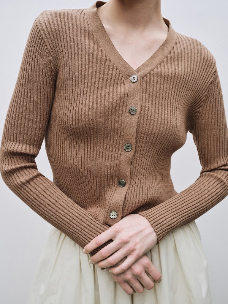 Mijeong Park Ribbed Knit V-Neck Cardigan (Xs)